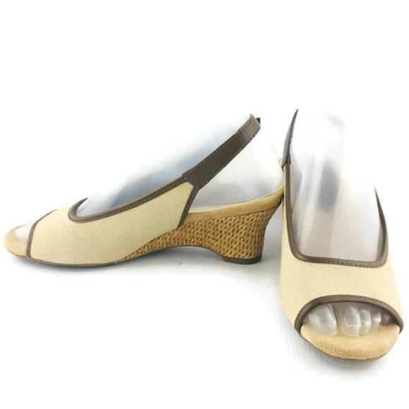 A2 AEROSOLES Zentury Women Beige Brown Woven Wedge Heel Peep Toe Shoe Size 6 M - Picture 2 of 12